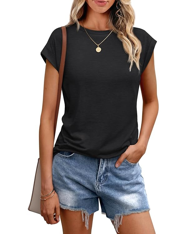 AUTOMET Womens Tops Summer Basic T Shirts Business Casual Loose Fit Cap Sleeve Tee Cute Clothes T... | Amazon (US)