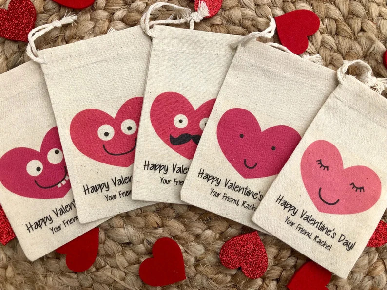 Set of 10 Kid's Valentine's Day Party Favor Bags / Emoji Heart Assortment Treat Bags item 1802A -... | Etsy (US)