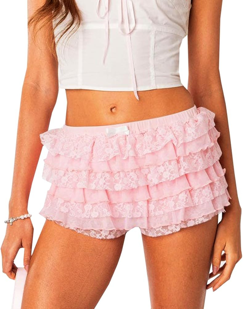 Navneet Women Y2K Lolita Bloomers Lace Ruffle Booty Mini Shorts Sexy Coquette Boy Shorts | Amazon (US)