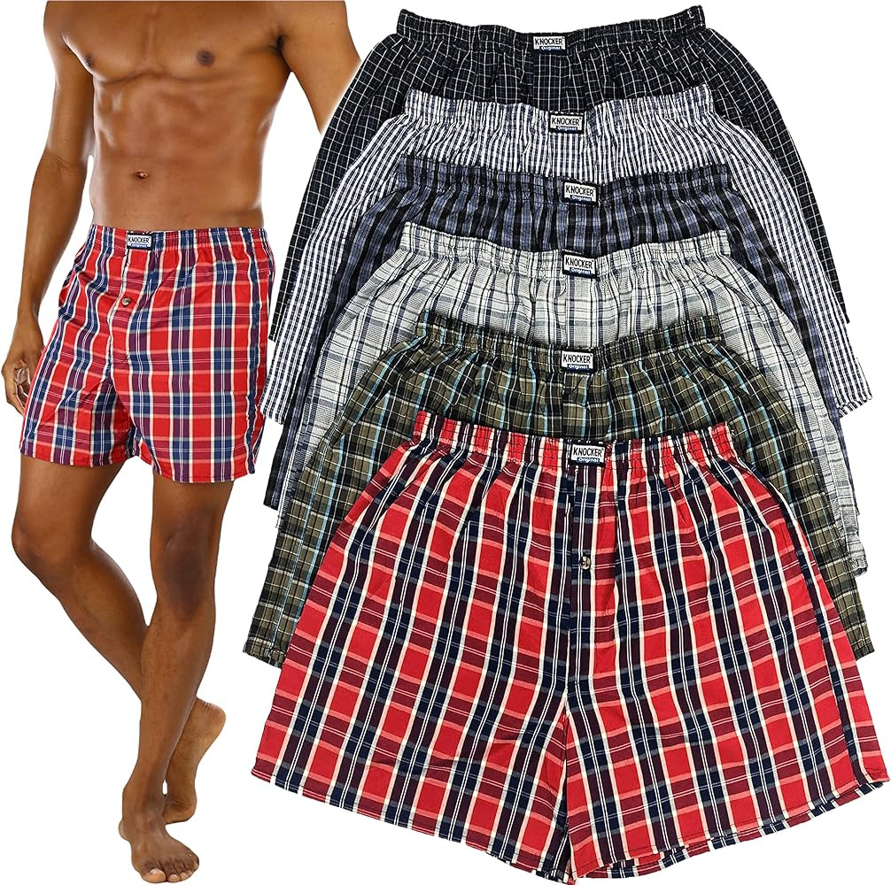 ToBeInStyle Men's Pack of 3 or 6 Button Fly Loose Fit Tartan Plaid Boxer Shorts | Amazon (US)
