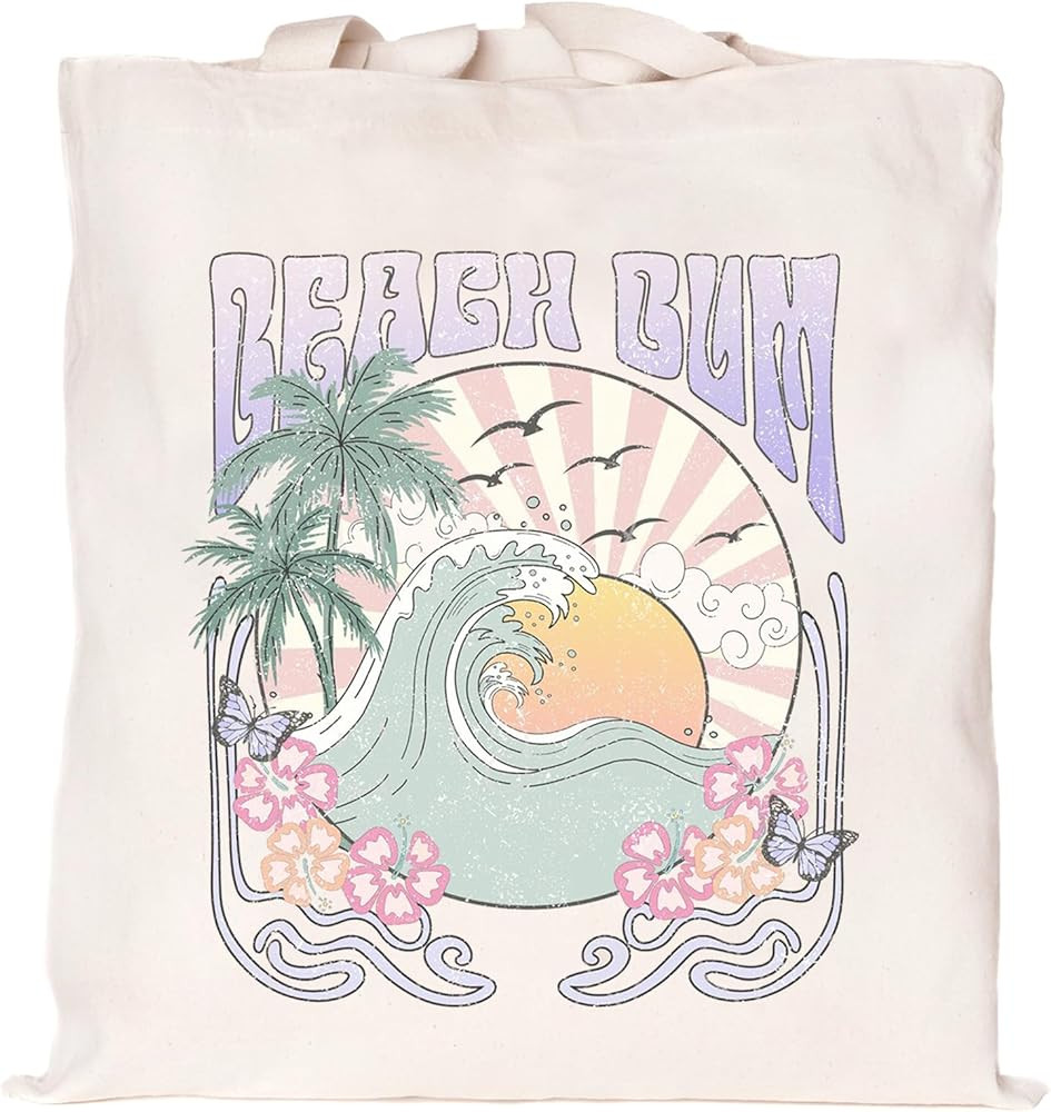 Kimoli Canvas Tote Bag Aesthetic Cute Beach Bag Reusable Grocery Shopping Bags Totes for Women In... | Amazon (US)