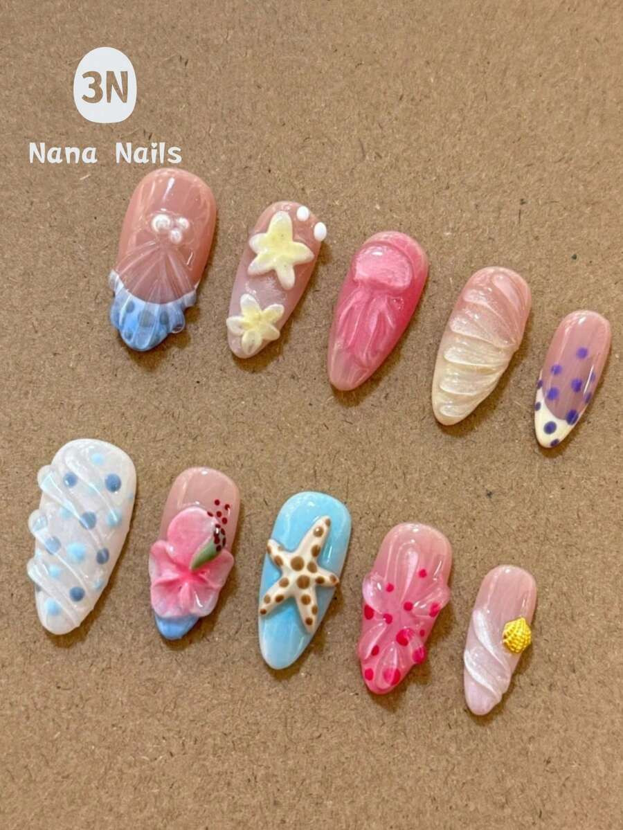 10pcs/Pack Nail Art Supplies, Girls Travel Accessories, Hawaii Ocean Dream 3D Handmade Nail Stick... | SHEIN