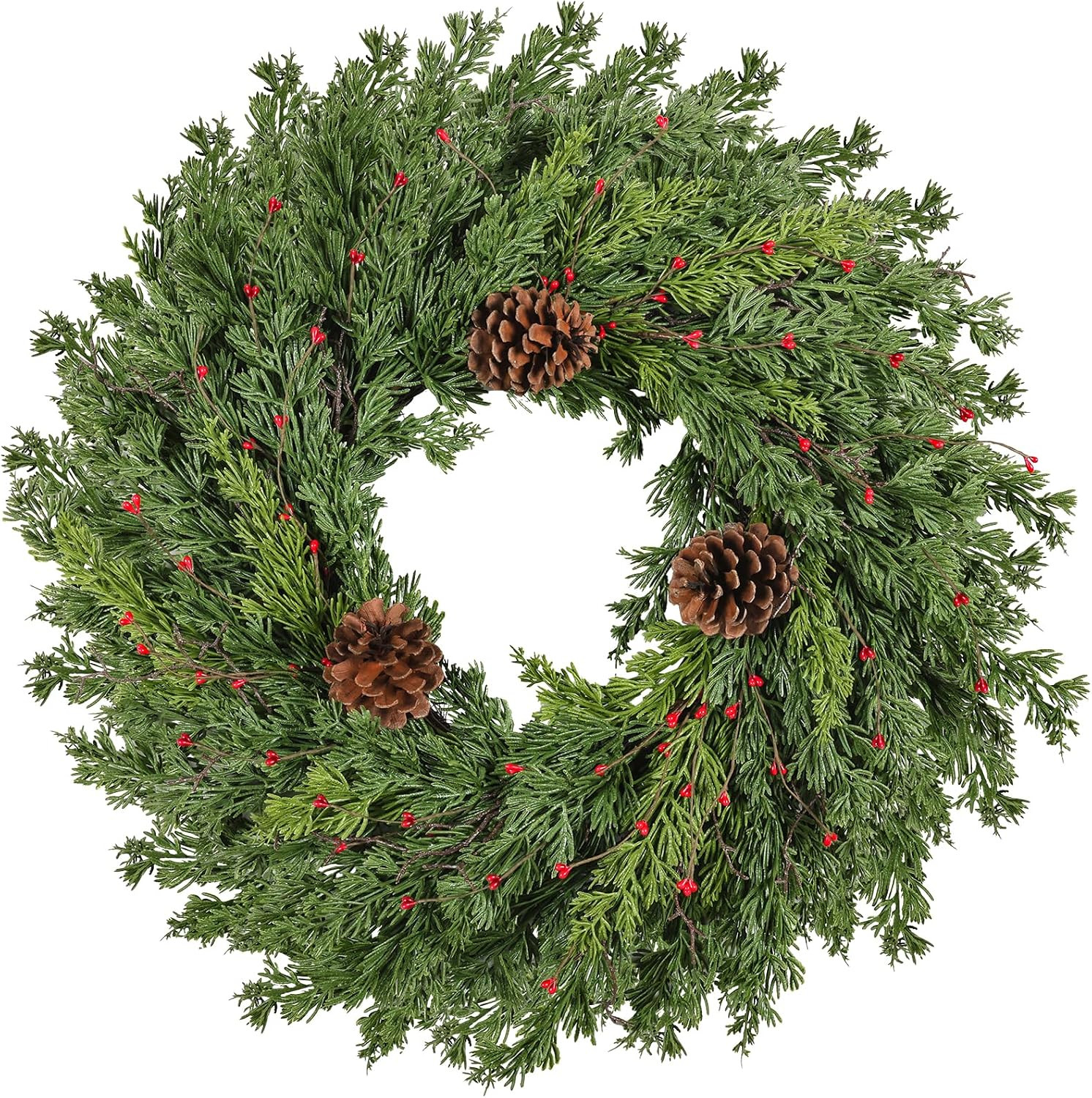 Real Touch Pine Christmas Wreath 24 Inch Christmas Wreaths for Front Door Winter Wreath Artificial Green Wreaths Outdoor Christmas Decorations Indoor Outside Window Home Holiday Thanksgiving | Amazon (US)