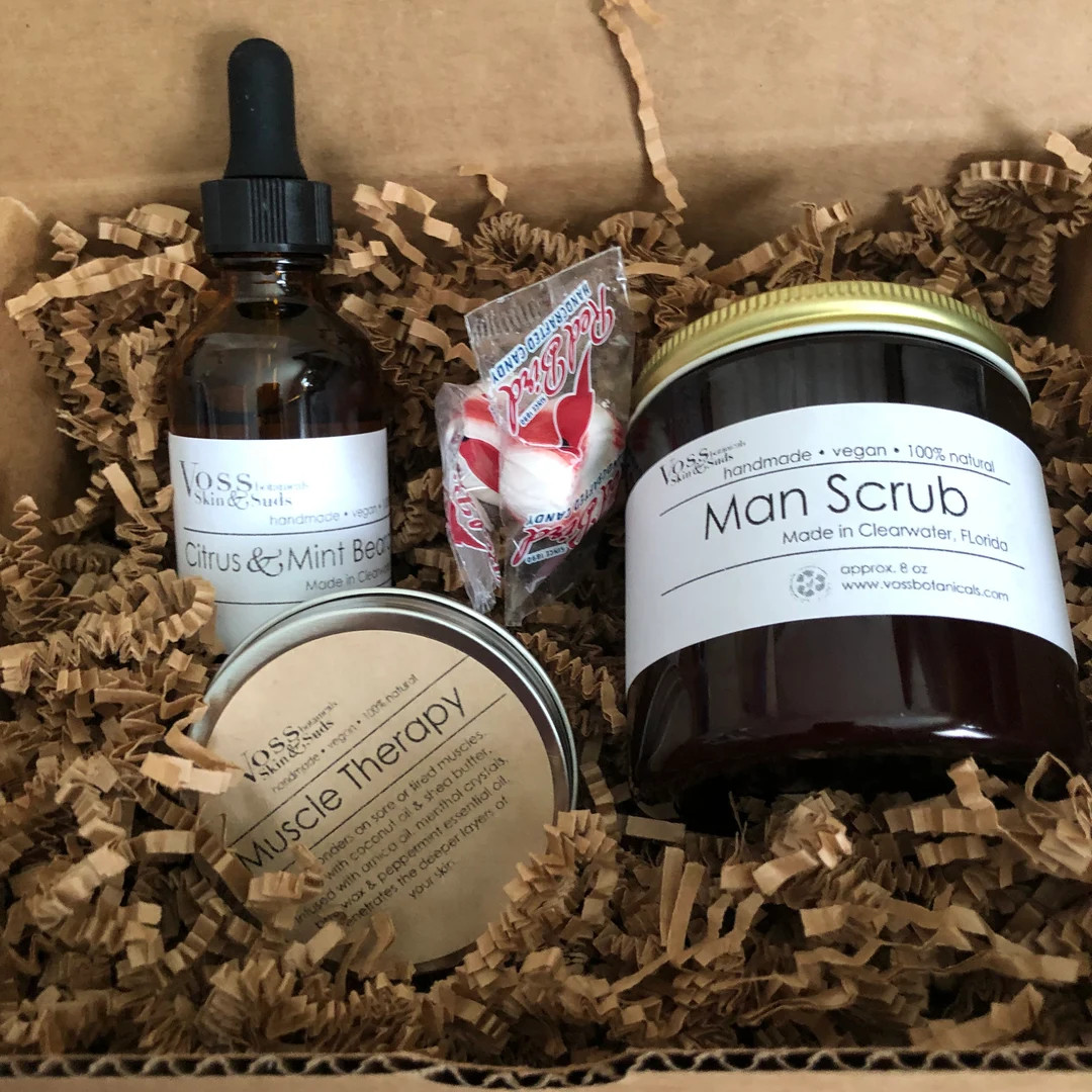 Vegan Man Spa Gift Box: Beard Oil, Aftershave, Muscle Therapy, Hand and Body Scrub, Handmade Self... | Etsy (US)