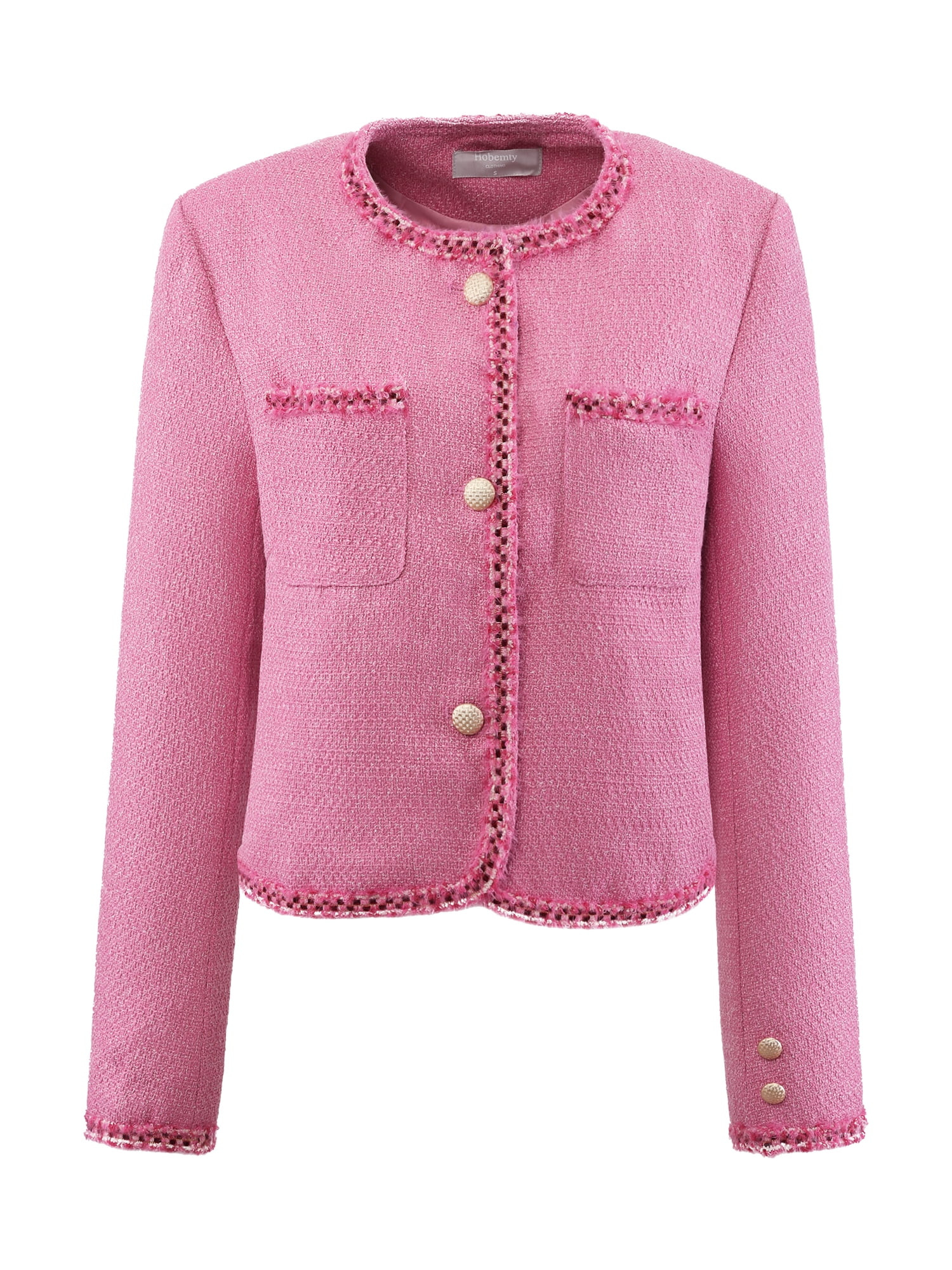 DARING DIVA Women's Tweed Blazer Long Sleeve Open Front Cropped Jacket XL Pink | Walmart (US)