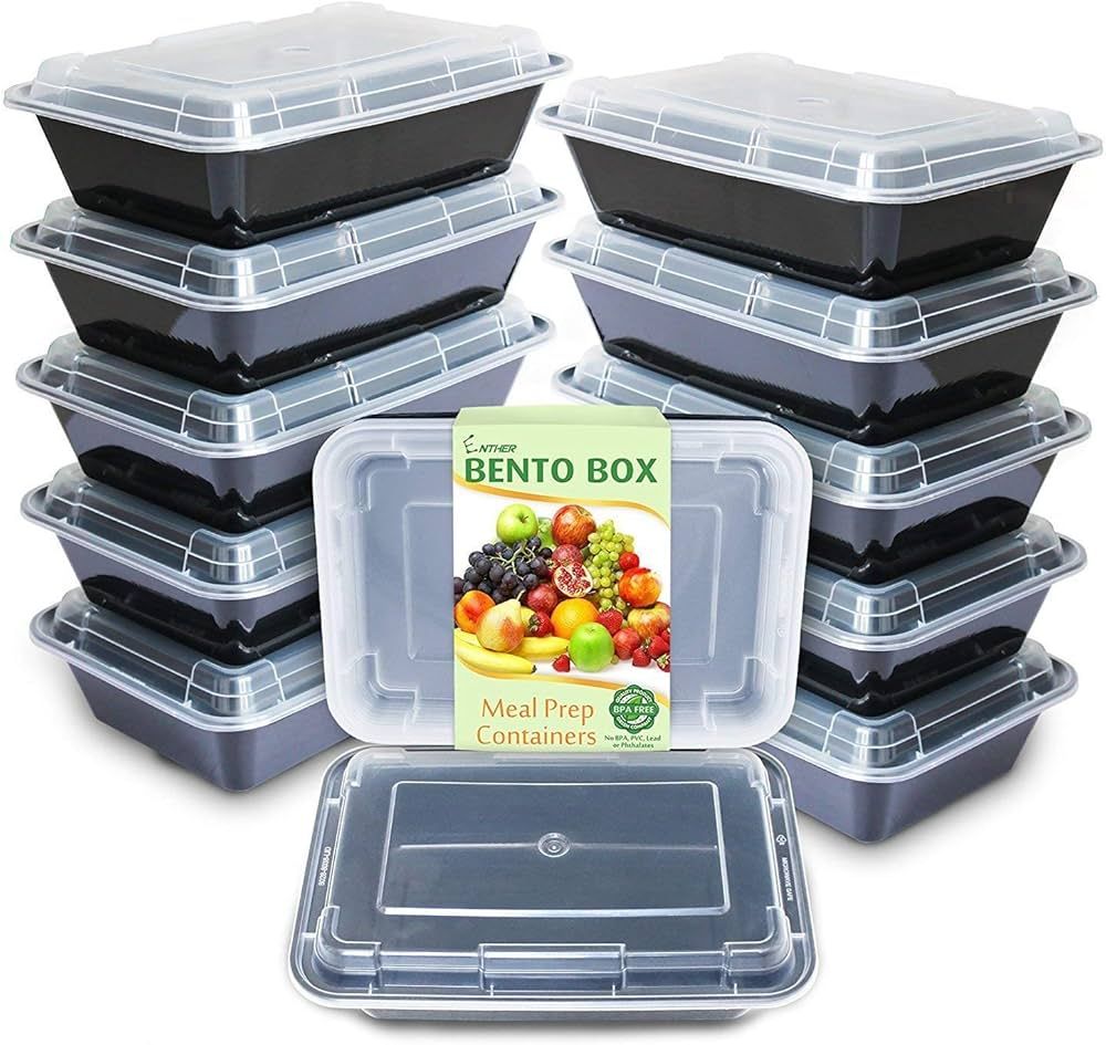 Enther Meal Prep Containers 12 Pack 1 Compartment Single Lids Food Storage Bento BPA Free | Stack... | Amazon (US)