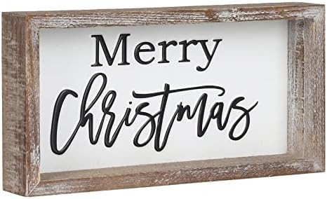 FESTWIND Christmas Tiered Tray Decor, Merry Christmas Block Sign Embossed Metal With Wood Frame -... | Amazon (US)