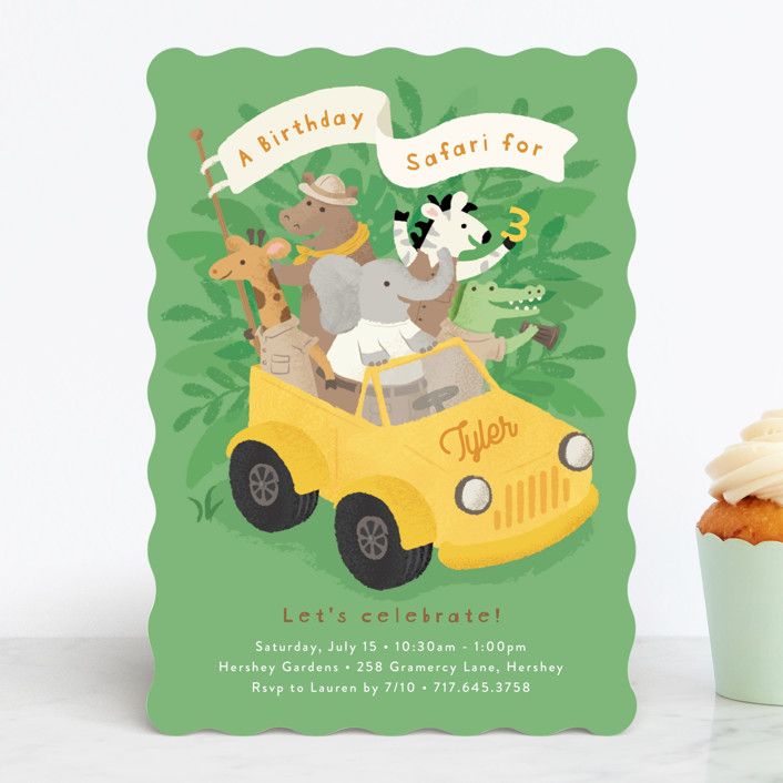 "birthday safari" - Customizable Children's Birthday Party Invitations in Green by Jennifer Wick. | Minted