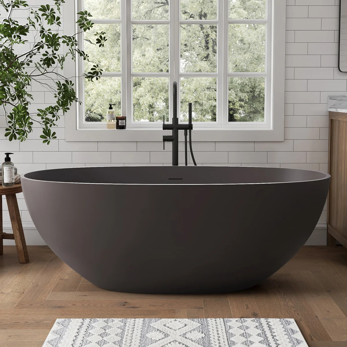 Forma 61'' Freestanding Tub Solid Surface Stone Resin Free Standing Soaking Bathtub | Joss & Main