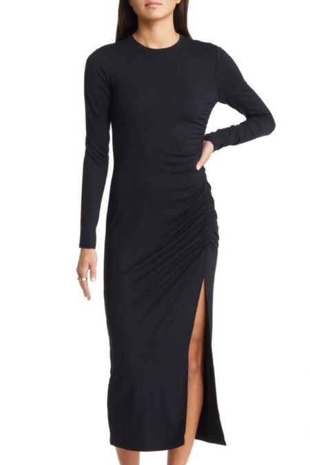 Long sleeve black dress
High slit dress 
#LTKstyletip #LTKunder100 #LTKFind