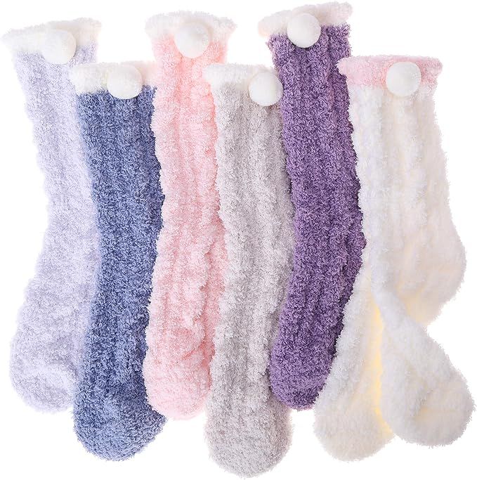 Womens Fuzzy Slipper Socks Cabin Soft Stocking Stuffers Fluffy Plush Socks | Amazon (US)
