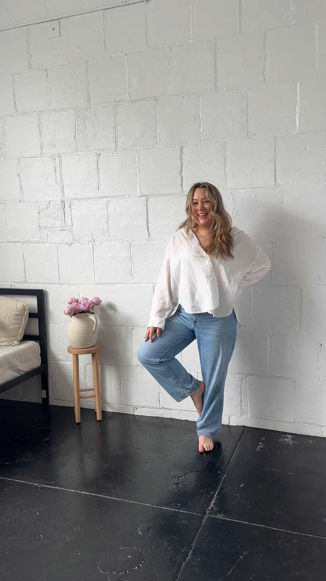 Obsessed with this fit from my most recent photoshoot 😍

Jeans tip: As a curvy and muscular girl, I swear by these jeans. Stay true to size (they’re going to start off tight but relax after a little while), or size up for an even looser fit. I’m wearing a 31 regular here.

#LTKMidsize #LTKdayinmylife