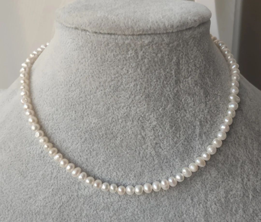 Pearl Necklace Cultured 4-4.5 Mm White Freshwater Pearl - Etsy | Etsy (US)