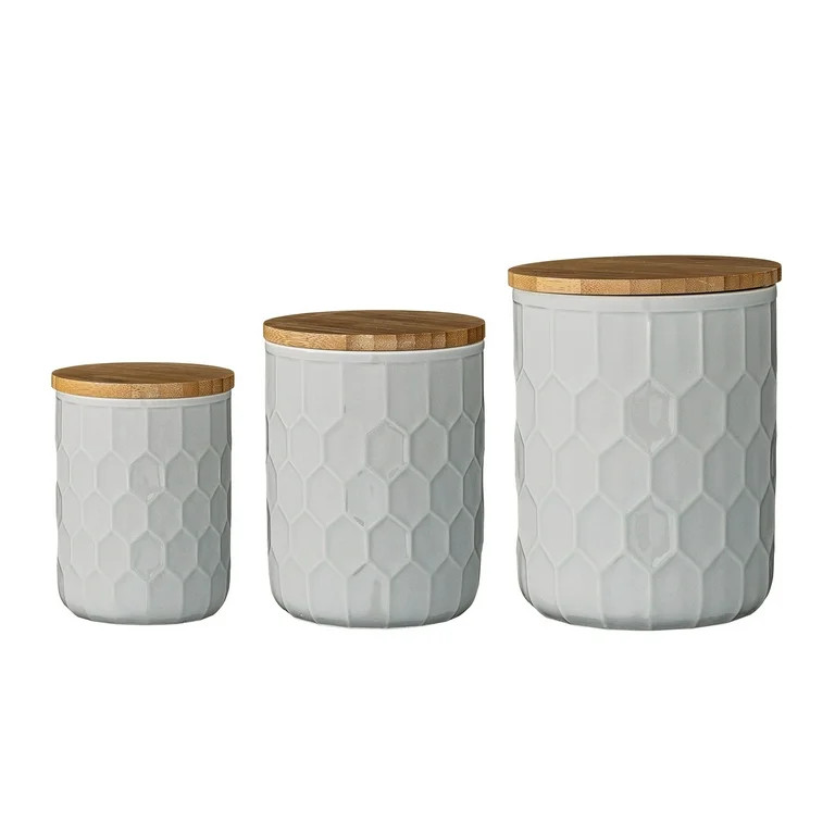 Woven Paths Set of 3 White Stoneware Canisters with Bamboo Lids | Walmart (US)