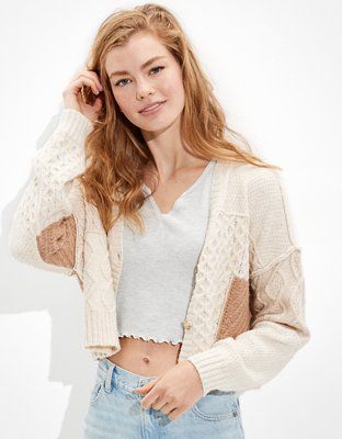 AE Boxy Patchwork Button-Up Cardigan | American Eagle Outfitters (US & CA)