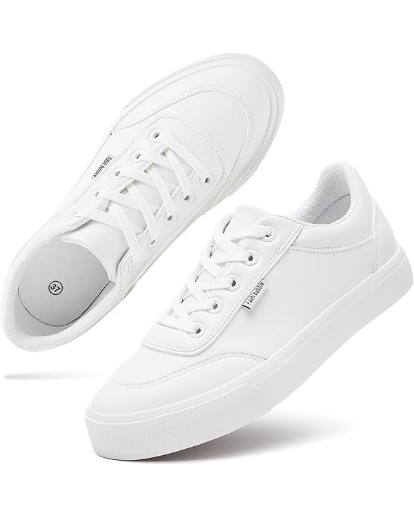 hash bubbie White Sneakers for Women Women's White Shoes PU Leather Tennis Shoes Slip on Shoes fo... | Amazon (US)