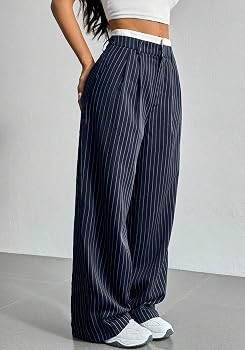 LKOUS Women's Wide Leg Pinstripe High Waisted Wrinkle Resistant Dress Pants | Amazon (US)
