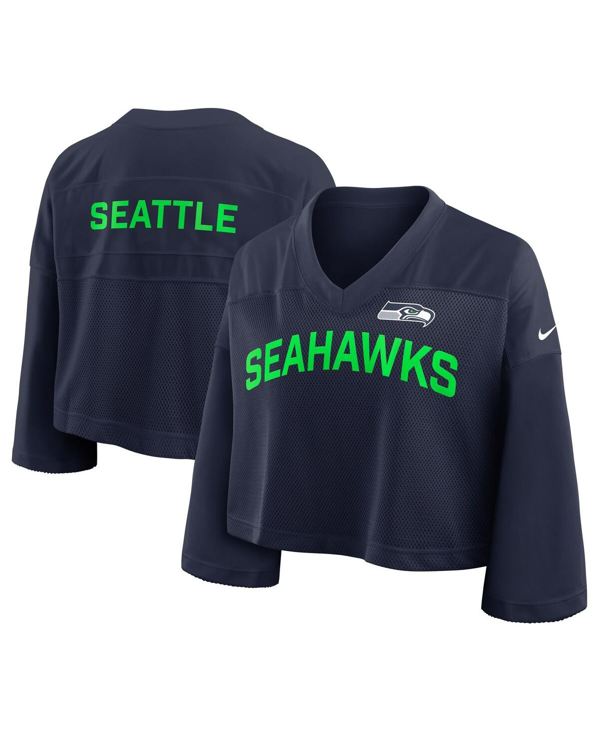 Nike Women's College Navy Seattle Seahawks Primetime Cropped Mesh Dri-fit Fashion Jersey - College Navy | Macy's