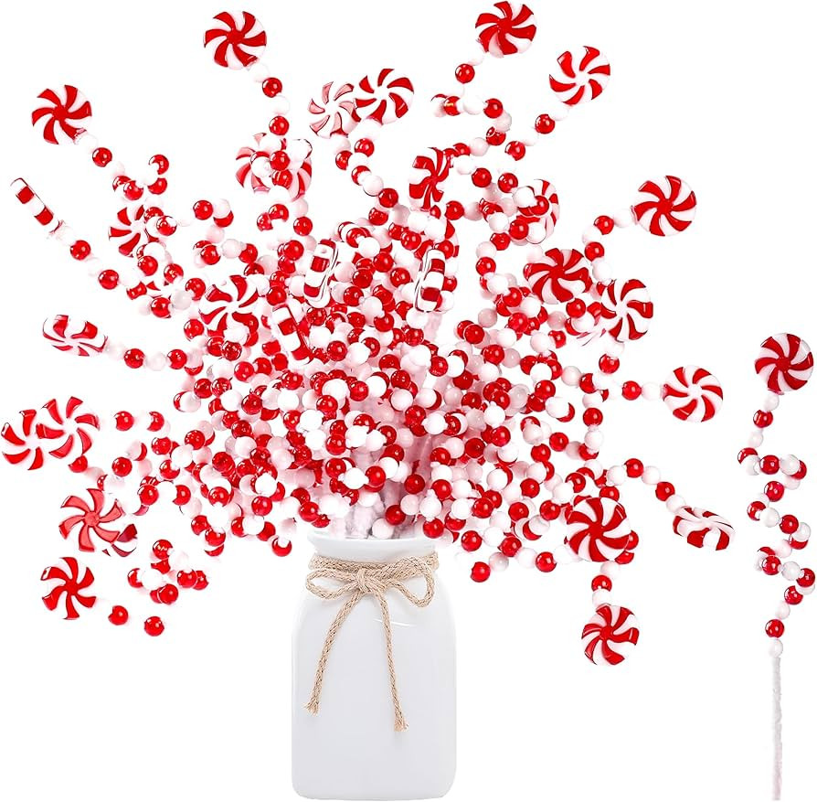 Sggvecsy 36 Pcs Christmas Curly Pick Red White Christmas Picks Christmas Tree Pick Candy Cane Chr... | Amazon (US)