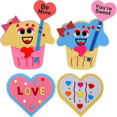 4E’s Novelty Valentine’s Foam Craft Kit for Kids — Makes 12 Cupcake & Heart Magnets, DIY Valentine’s Day Activities | Target