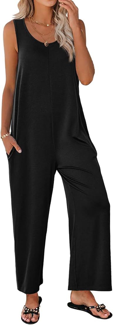 Ekouaer Sleeveless Jumpsuits for Women Scoop Neck Casual Tank Rompers Loose Wide Leg Stretchy Ove... | Amazon (US)