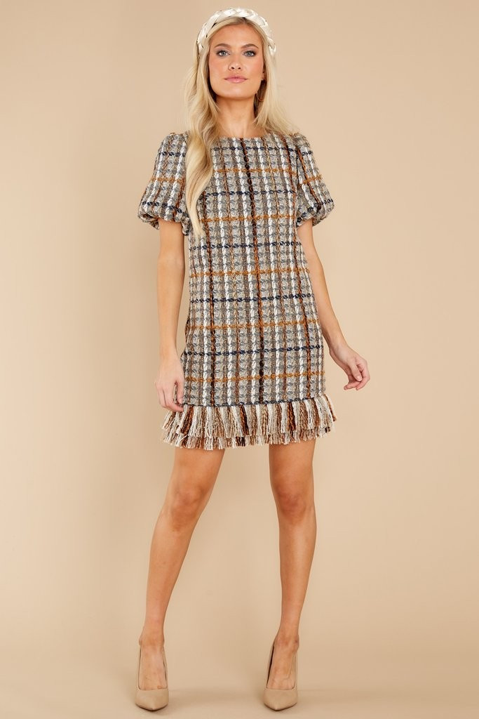 Higher Class Taupe Tweed Dress | Red Dress 