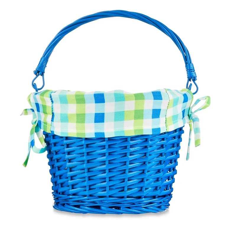 Easter Medium Round Blue Willow Easter Basket with Plaid Liner, by Way To Celebrate | Walmart (US)