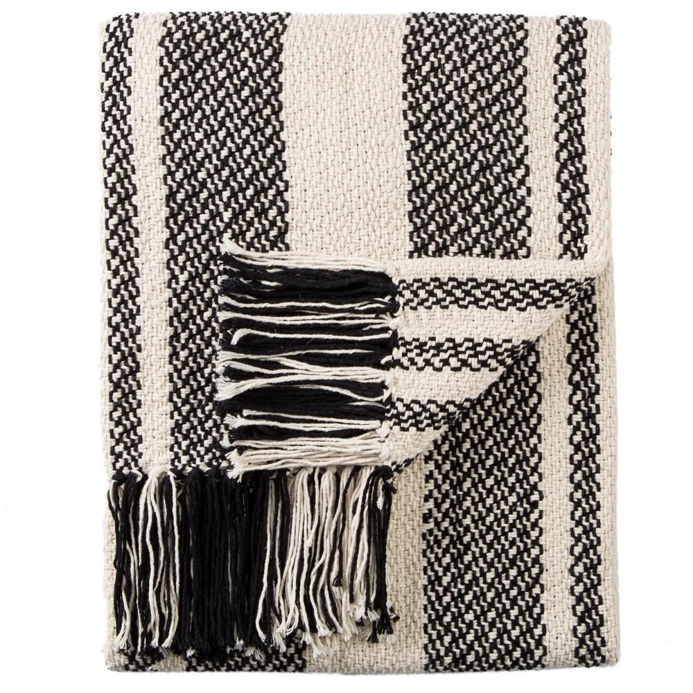 Siana Striped Black / White Throw, Black /White | The Home Depot