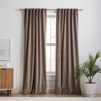 Click for more info about Cotton Velvet Curtain with Blackout, 48"x96", Mocha