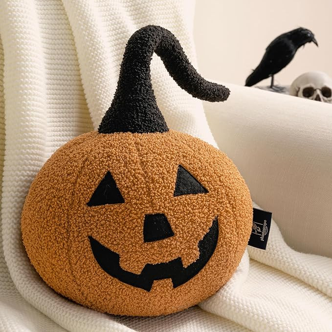 Phantoscope Happy Halloween Pumpkin Shaped Throw Pillow, Teddy Fleece Jack-o’-Lantern Pumpkin P... | Amazon (US)