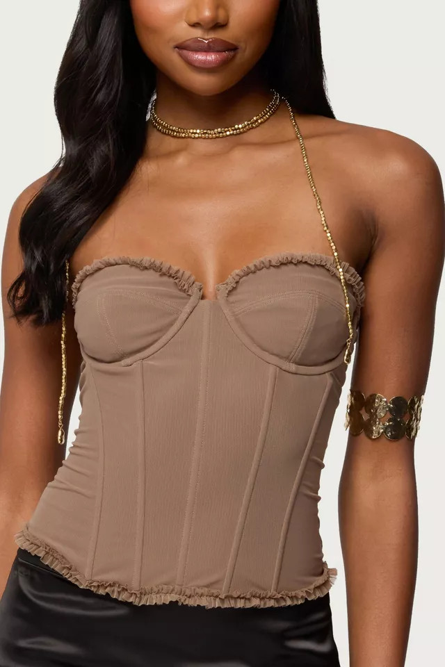 Edikted Deirdre Mesh Lace Up Corset in Turquoise, Women's at Urban Outfitters | Urban Outfitters (US and RoW)
