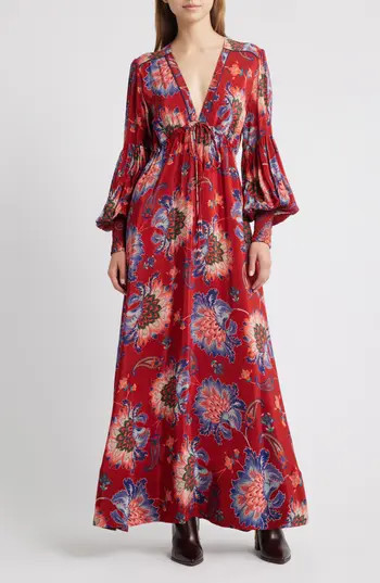 FARM Rio Luang Long Sleeve Maxi Dress in Red at Nordstrom Rack, Size X-Large | Nordstrom Rack
