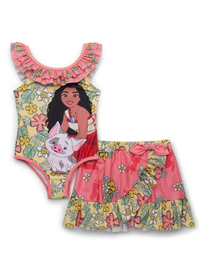 Moana 2 Toddler Girl Ruffle One- Piece Swimsuit and Sarong Set, 2-Piece, Sizes12M- 5T | Walmart (US)