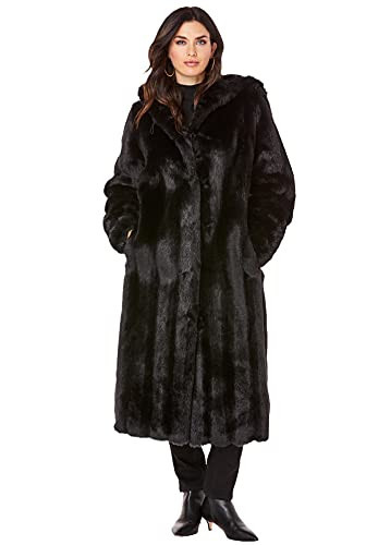 Roaman's Women's Plus Size Hooded Faux Fur Coat - M, Black | Amazon (US)