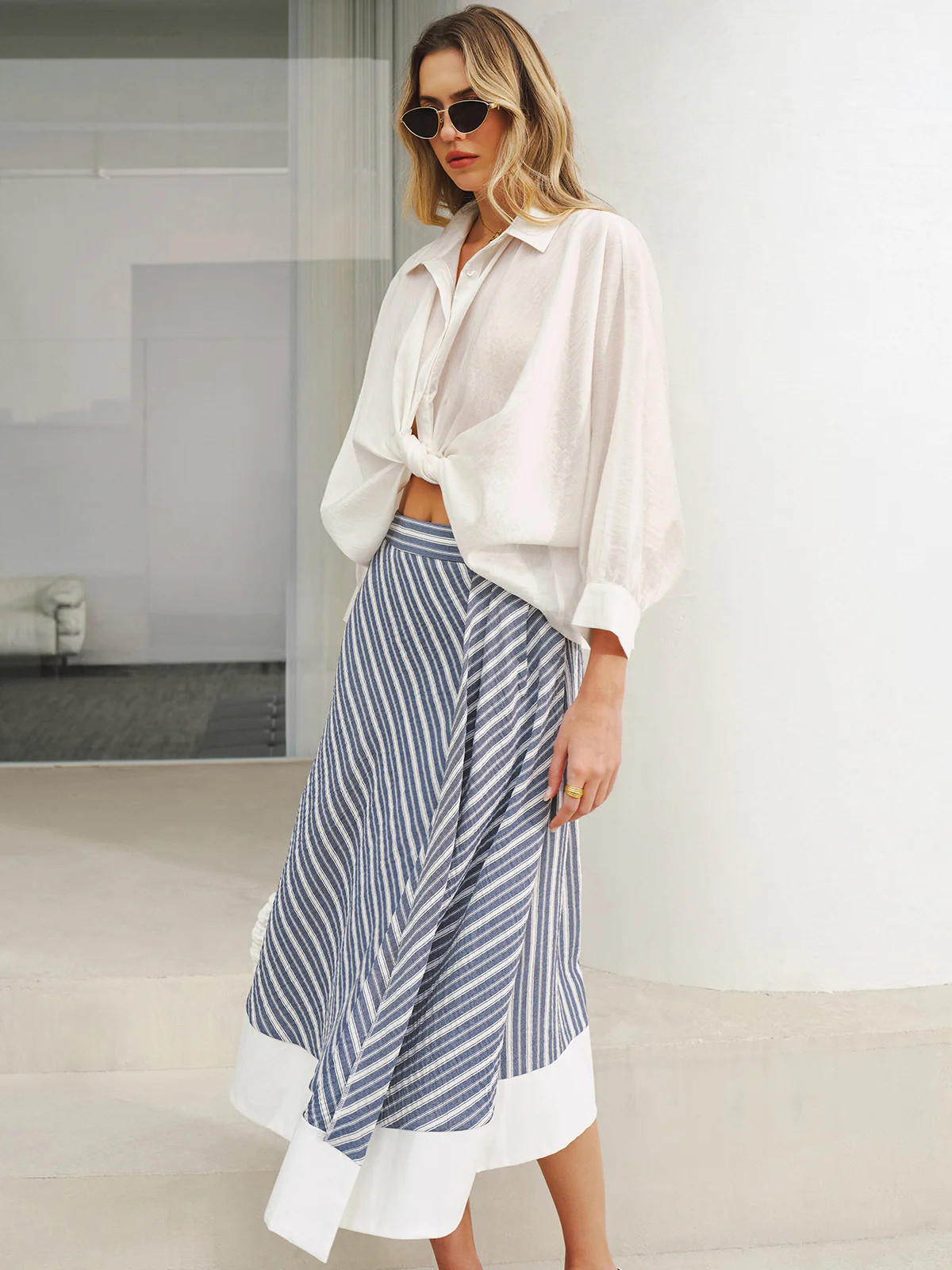 Twist Front Balloon Sleeve Button-Down Shirt | Commense