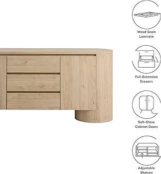 Modway Duval Oval Wood Grain 71 Inch Sideboard with Doors and Drawers in Hickory Frost | Amazon (US)