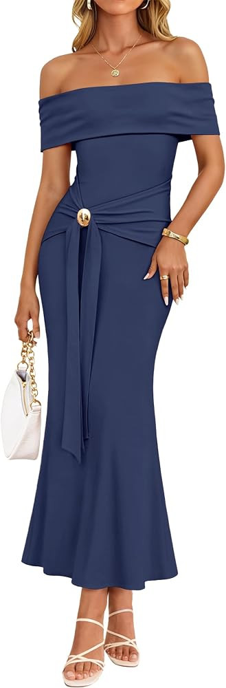 ZESICA Womens Summer Elegant Off Shoulder Bodycon Maxi Dress | Amazon (US)