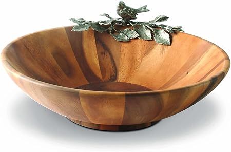 Vagabond House Acacia Wood Large Salad Serving Bowl with Pewter Song Bird 16 inch Diameter x 6 in... | Amazon (US)