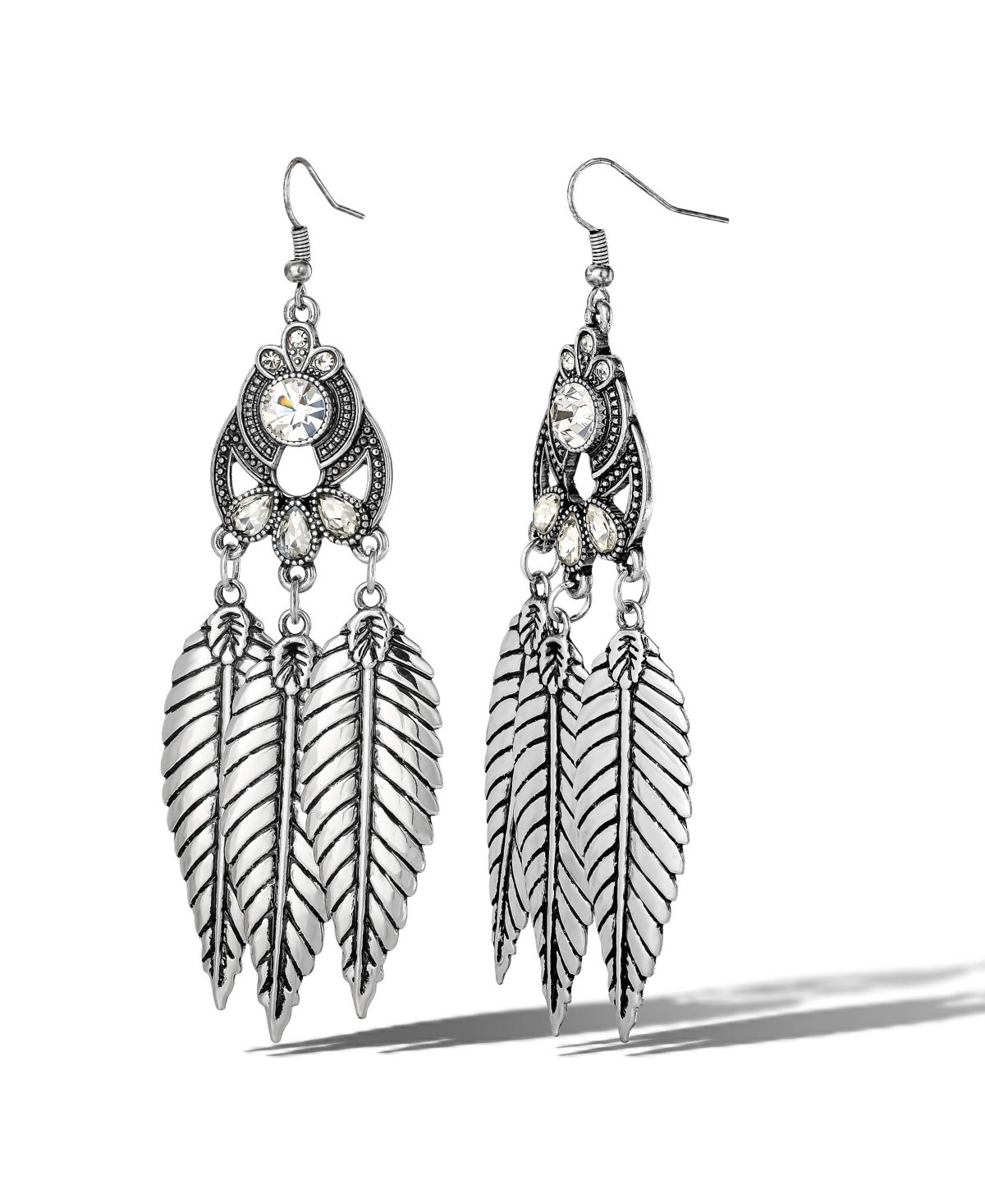 Jessica Simpson Crystal Leaf Drop Statement Earrings - Silver tone | Macy's