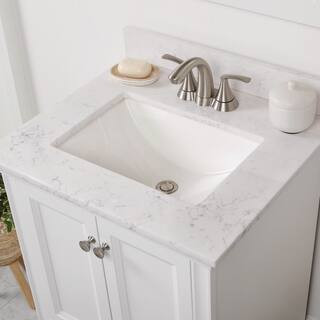 Home Decorators Collection 25 in. W x 22 in. D Cultured Marble White Rectangular Single Sink Vani... | The Home Depot