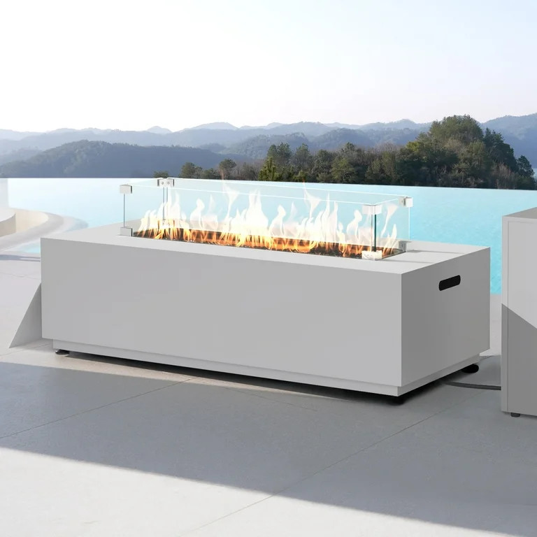 RADIATA 42” Rectangle Fire Pit Table, Dual Fuel Propane & Natural Gas Outdoor Firepit with Tank... | Walmart (US)