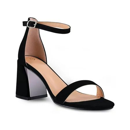 Mysoft Adult Women s Black Open-Toe Ankle Sandals with Thick Heels Size 6 | Walmart (US)