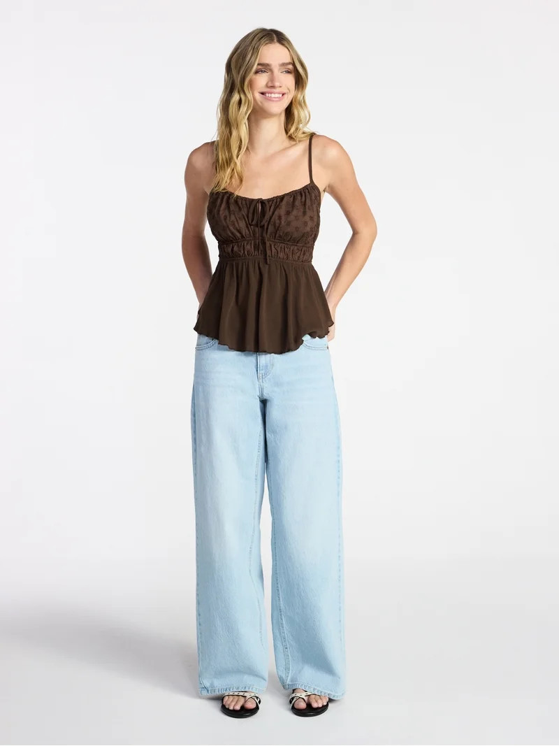 No Boundaries Eyelet Tie Front Cami, Women's XXS-XXL | Walmart (US)