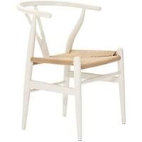 2xhome White Modern Style Wood Armchair - Dining Room Chair with Natural Papercord Woven Seat | Bed Bath & Beyond