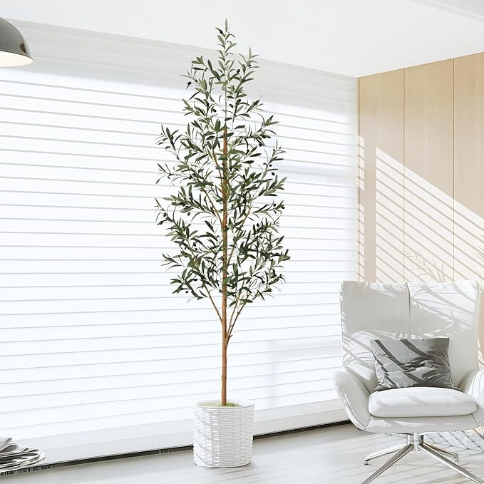 7ft Artificial Olive Tree, Fake Olive Tree with 756 Lifelike Olive Leaves and 54 Fruits, Faux Oli... | Amazon (US)