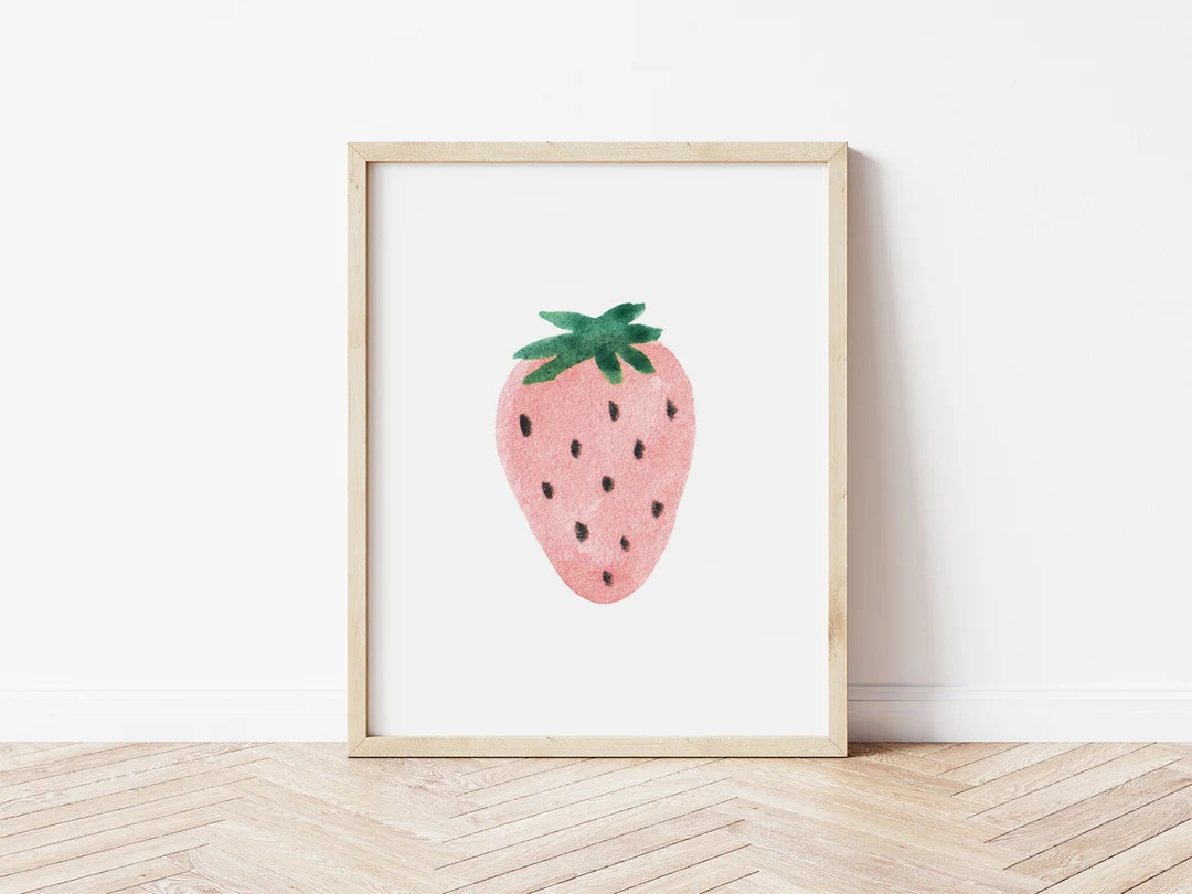 Strawberry Print / Watercolor Strawberry Wall Art for Kids - Etsy | Etsy (US)