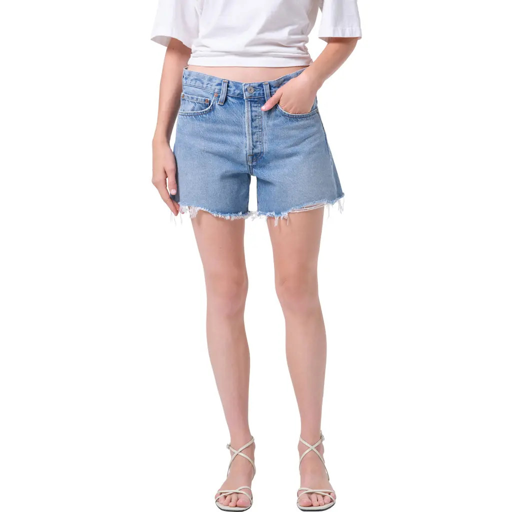 AGOLDE Parker Loose Fit Long Denim Cutoff Shorts in Community at Nordstrom, Size 26 | Nordstrom