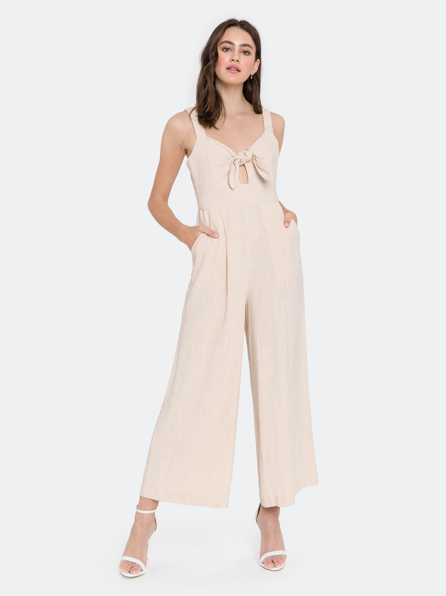 Tie Front Ankle Length Flare Jumpsuit | Verishop
