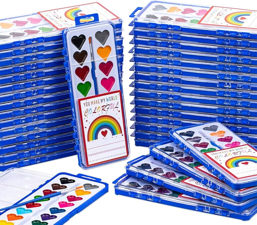 36Pack Heart Watercolor Paint Set with Paintbrush for Kids, Valentines Day Gifts for Kid Prizes E... | Amazon (US)
