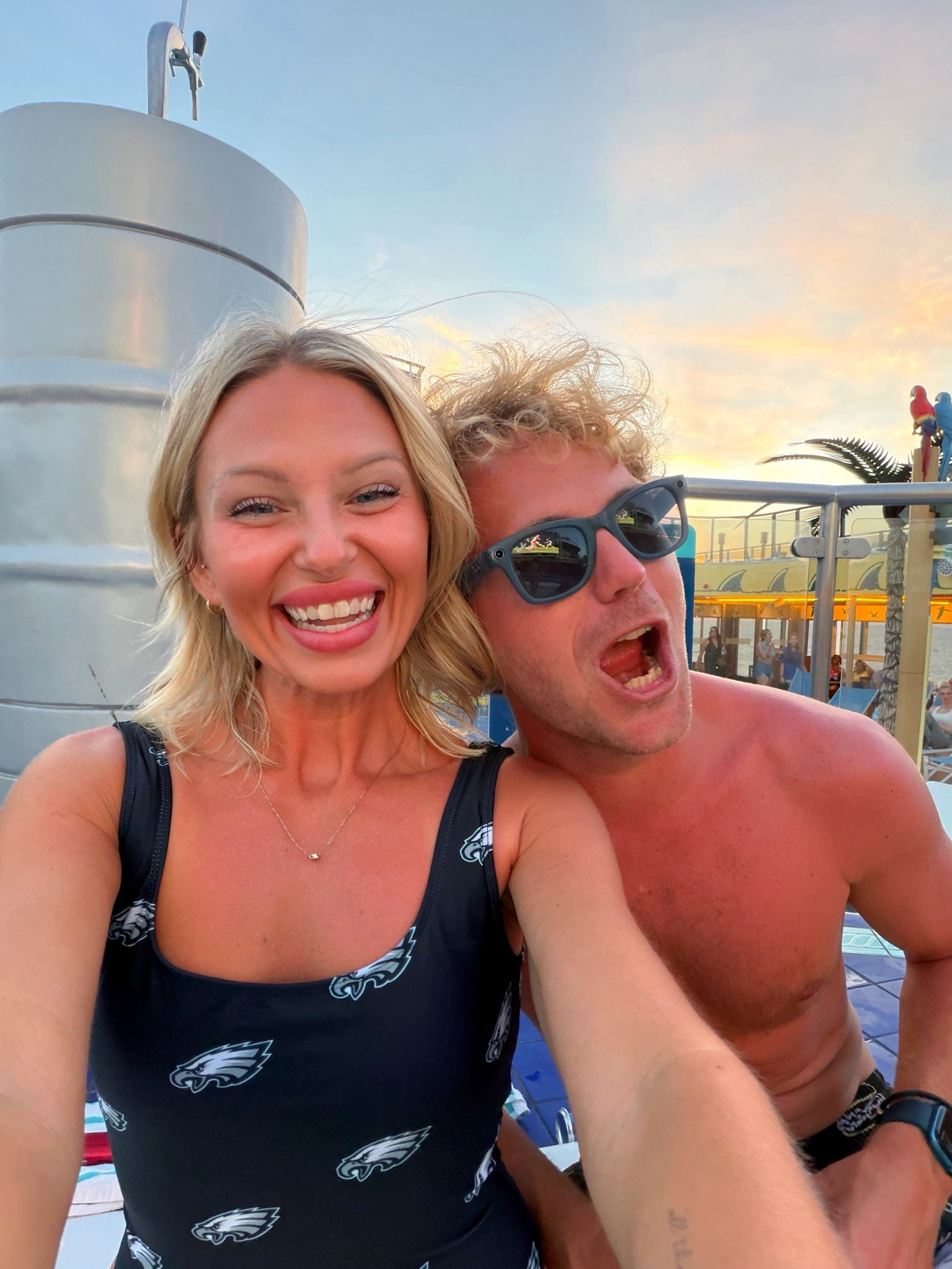 Don’t let these smiles fool you. This was before we fell to the 49ers 😭😭😭 Go Birds always 

Comment SHOP for a link to our eagles bathing suits 

#LTKMens #LTKfitnessgoals #LTKootd